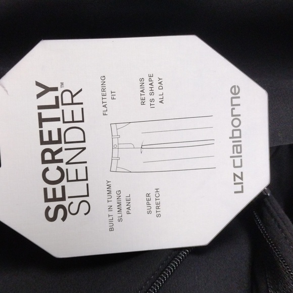 Liz Claiborne Petite Black Mid Rise Flat Front Straight Leg Career Trouser Pant - Picture 9 of 15